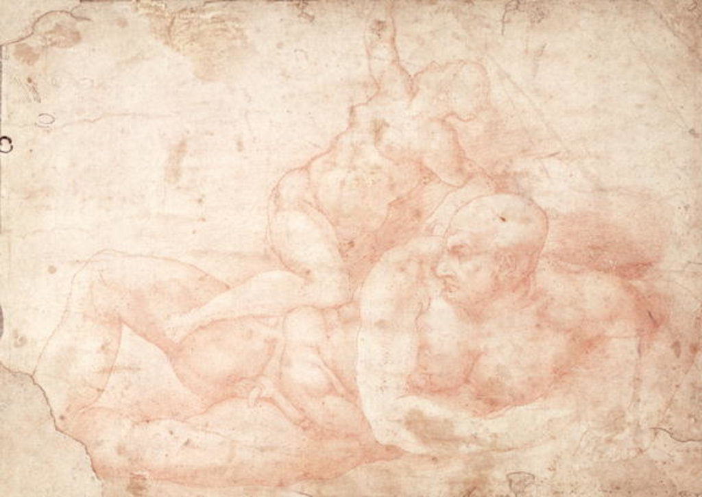 Detail of Study of a Male and Female Nude by Michelangelo Buonarroti
