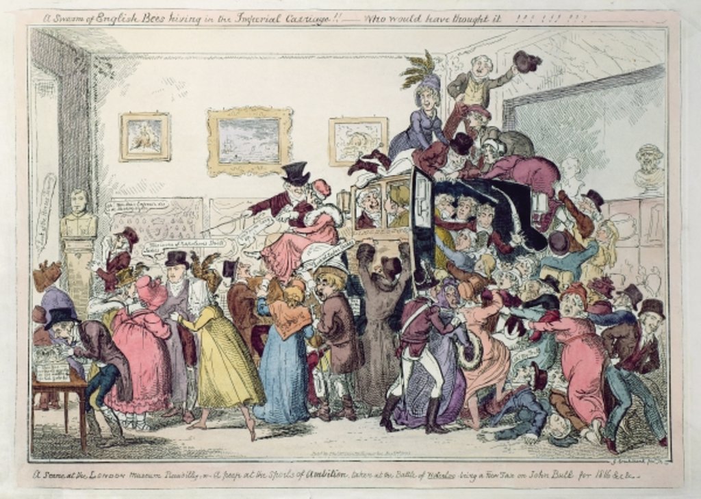 Detail of A swarm of English bees hiving in the Imperial Carriage!! - Who would have thought it?? by George Cruikshank