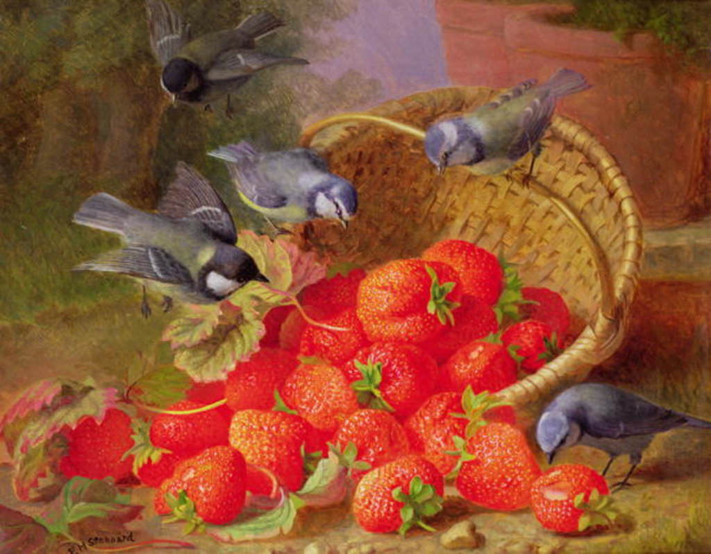 Detail of Still Life with Strawberries and Bluetits by Eloise Harriet Stannard