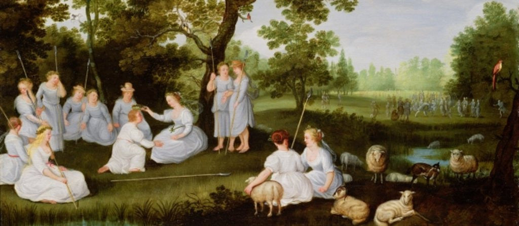 Detail of Landscape with Shepherds and Shepherdesses by Flemish School