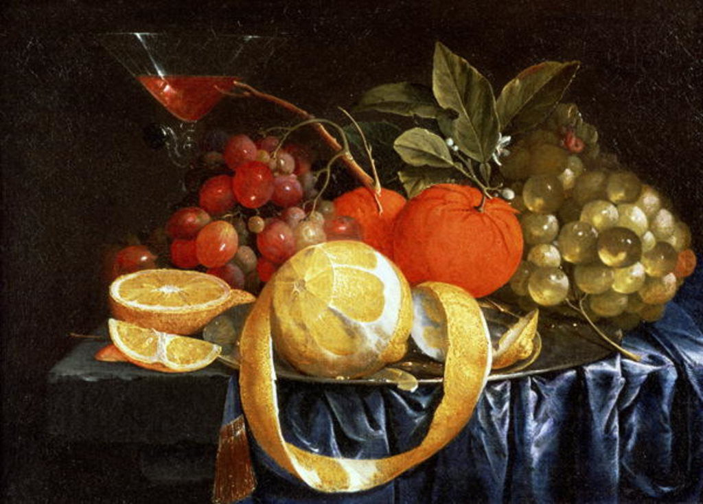 Detail of Still Life of Grapes, Oranges and a Peeled Lemon by Jan Pauwel the Elder Gillemans