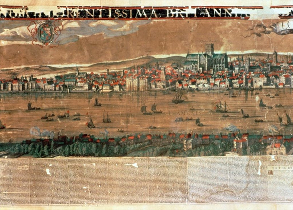 Detail of View of London with the Swan, the Rose and the Globe Theatres and St. Paul's by Cornelius de Visscher