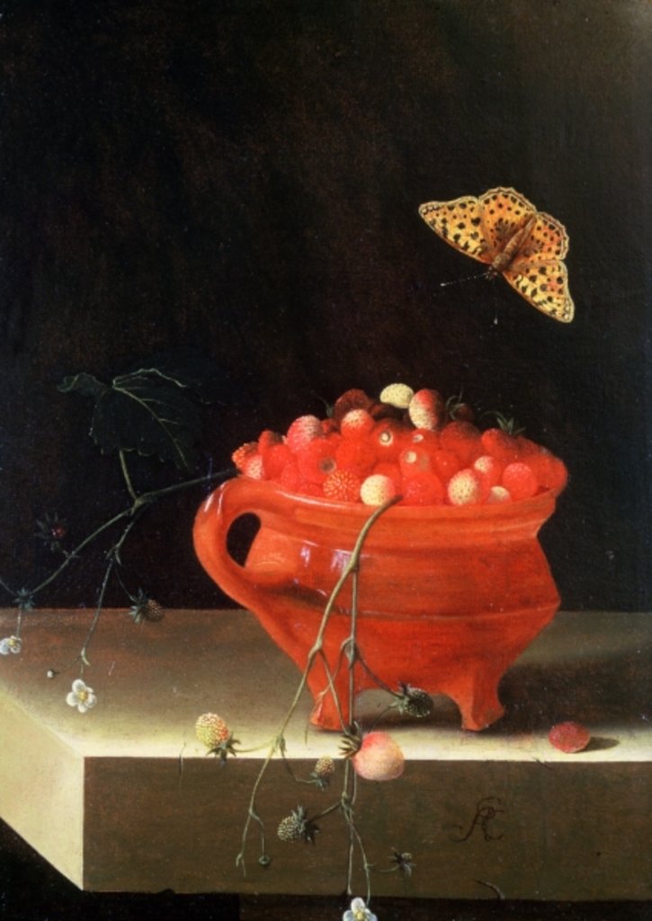 Detail of A Pot of Wild Strawberries by Adrian Coorte