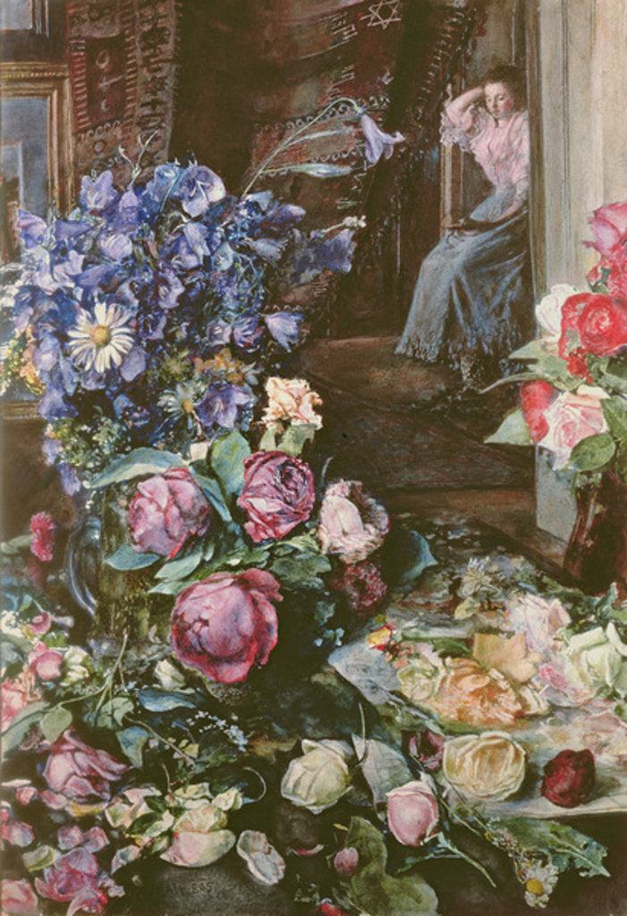 Detail of Still Life with Louise Alt in the background by Rudolph von Alt