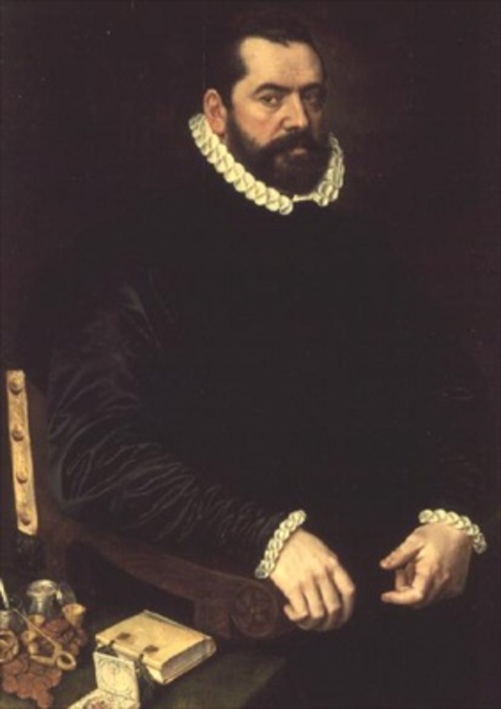 Detail of Portrait of a Learned Gentleman by Adriaen Thomasz Key