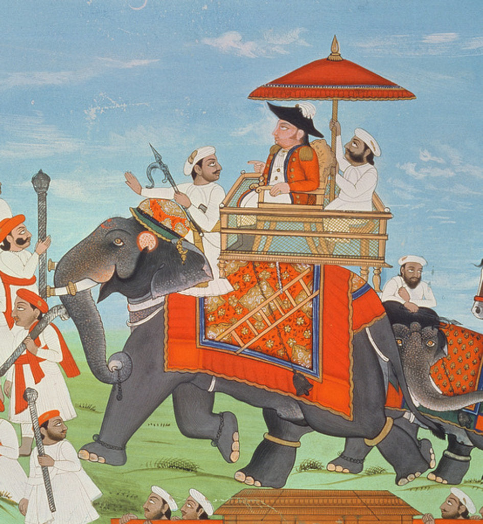 Detail of Colonel James Tod travelling by elephant through Rajasthan with his Cavalry and Sepoys by Indian School