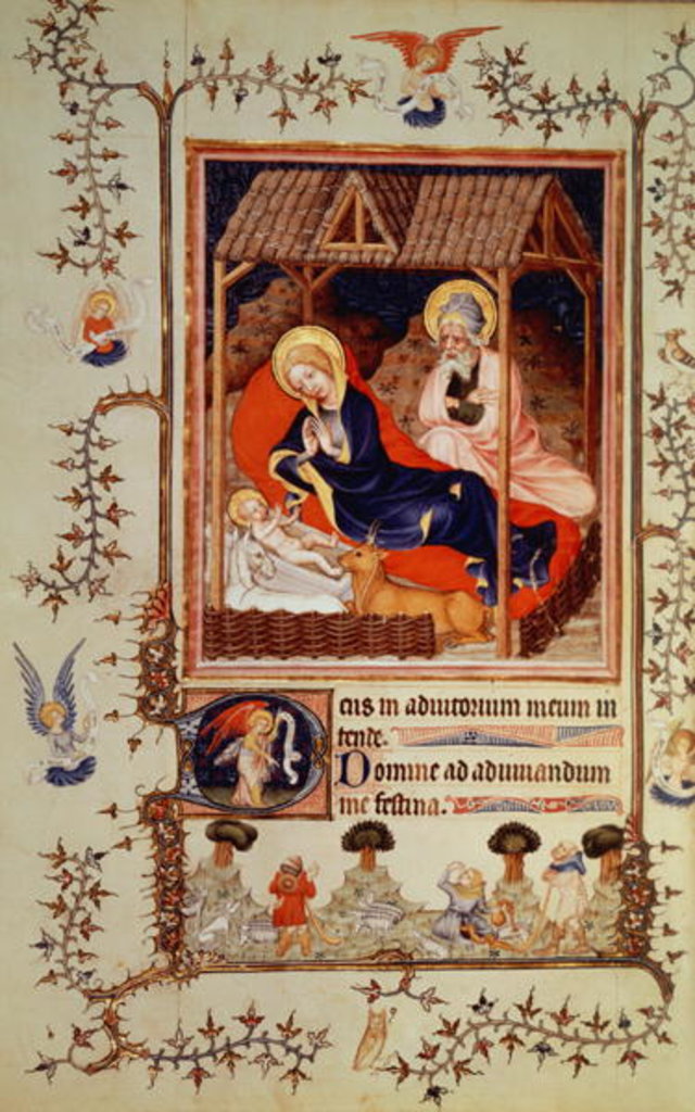 Detail of Nouv Lat 3093 f.42 Nativity and Visitation of the shepherds, from Duc de Berry's Tres Belle Heures, begun c.1382 by French School