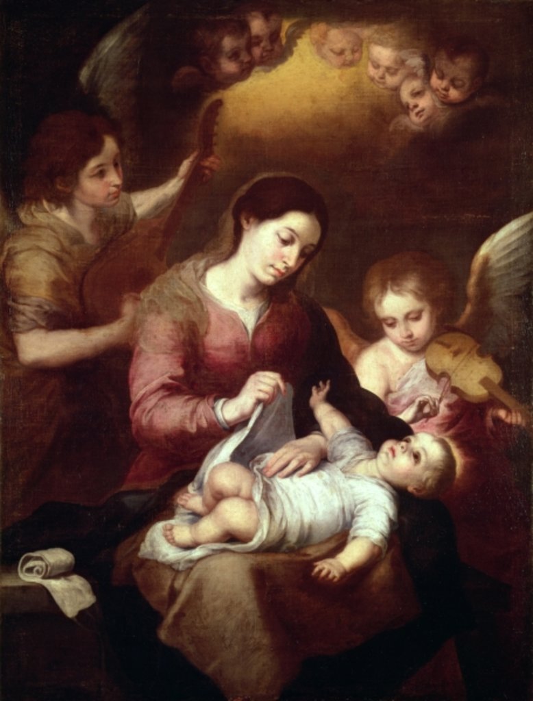 Detail of Madonna Wrapping the Christ Child in Swaddling Robes by Bartolome Esteban Murillo