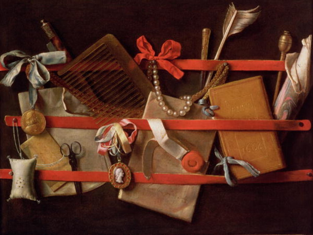 Detail of A Trompe L'Oeil of Objects Attached to a Letter Rack, 1664 by Samuel van Hoogstraten