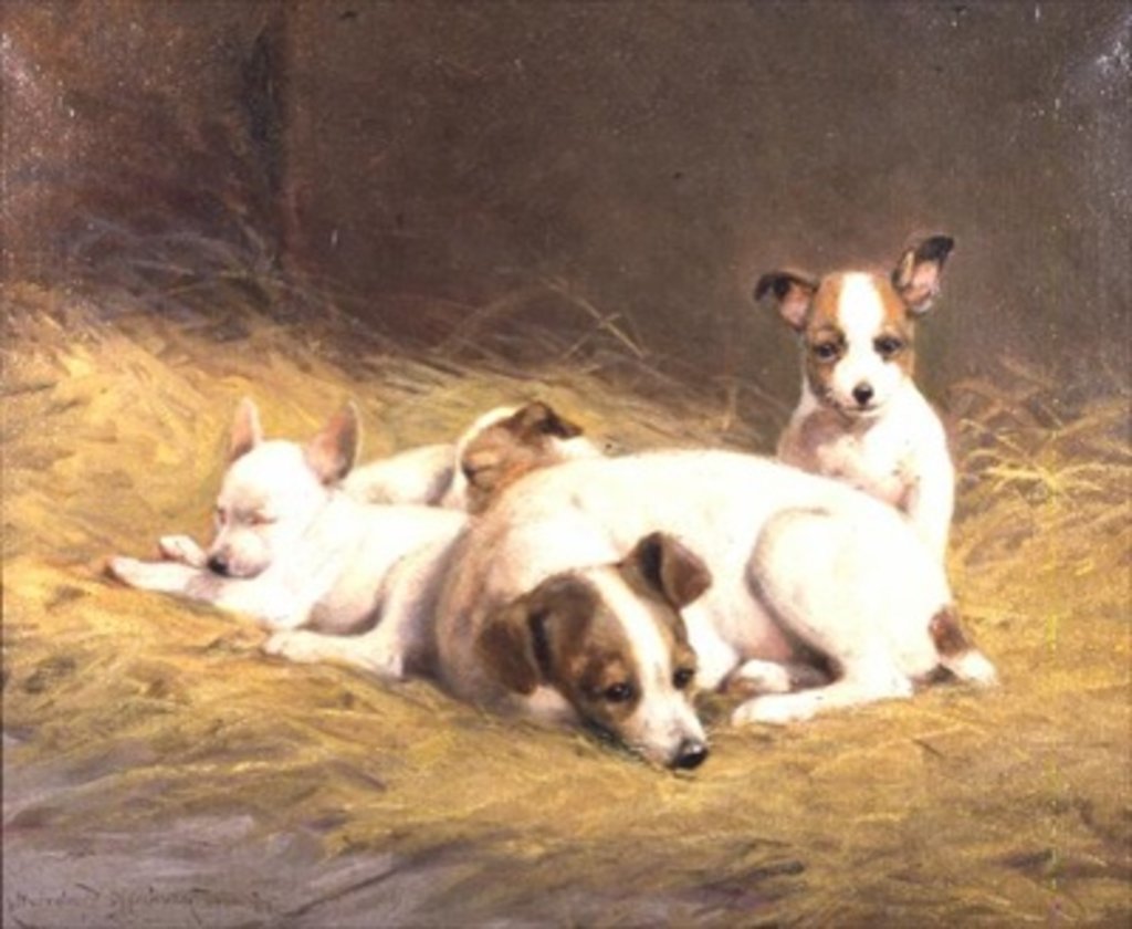 Detail of A Terrier with Three Puppies by Gabrielle Rainer-Istuanty