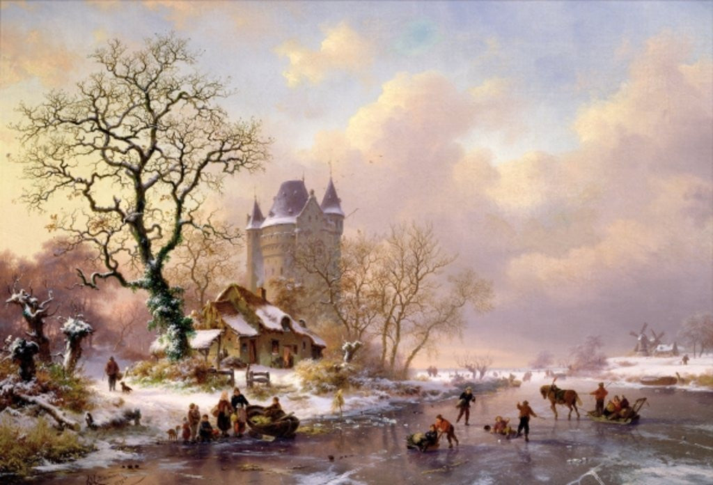 Detail of Winter Landscape with a Castle by Frederick Marianus Kruseman