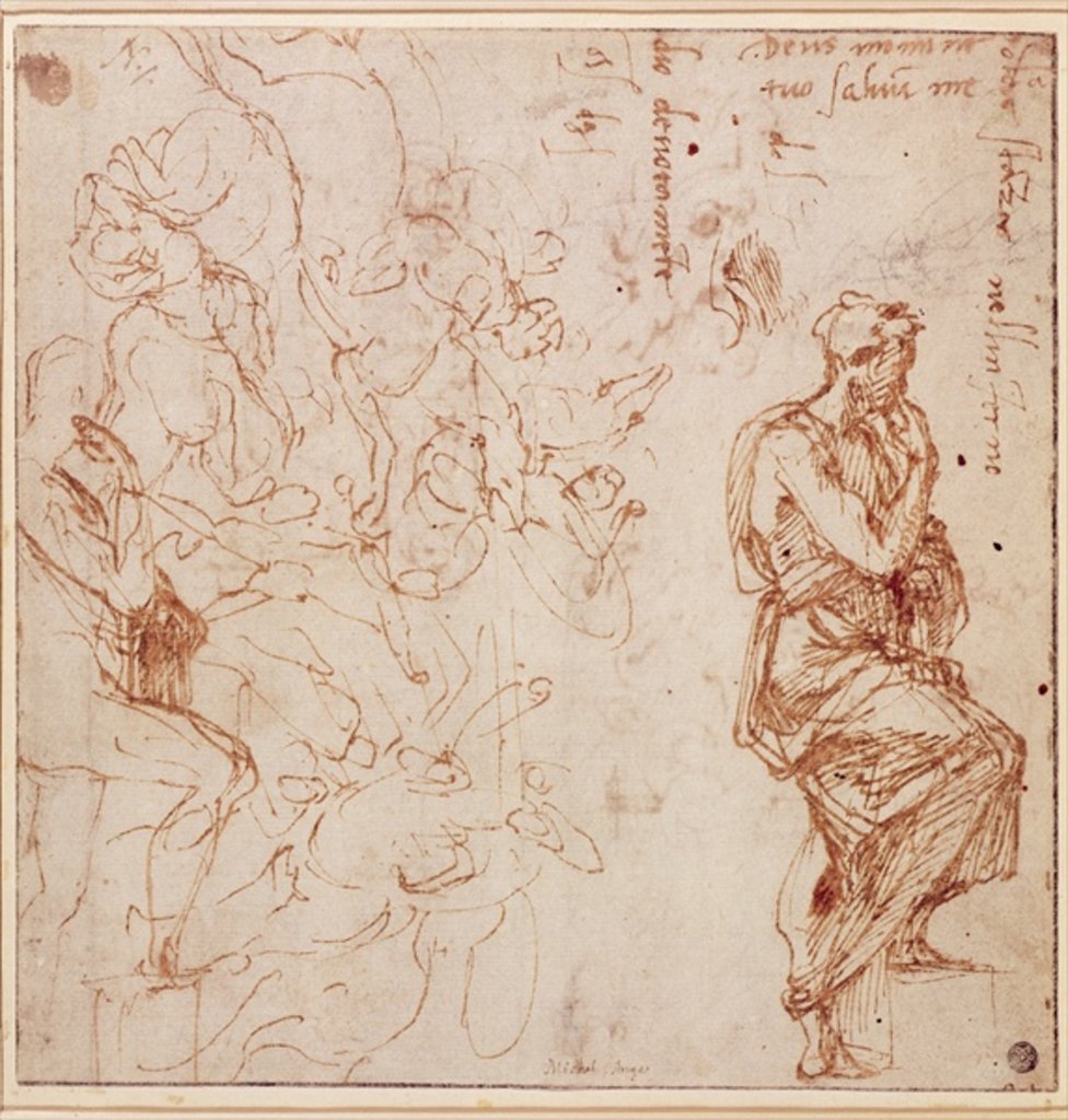 Detail of Figure Studies for a Woman by Michelangelo Buonarroti