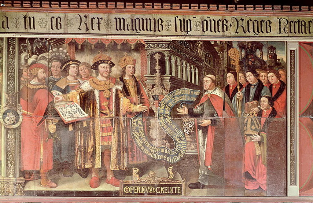 Detail of Bishop Robert Sherburne with Henry VIII c.1508-36 by Lambert Barnard