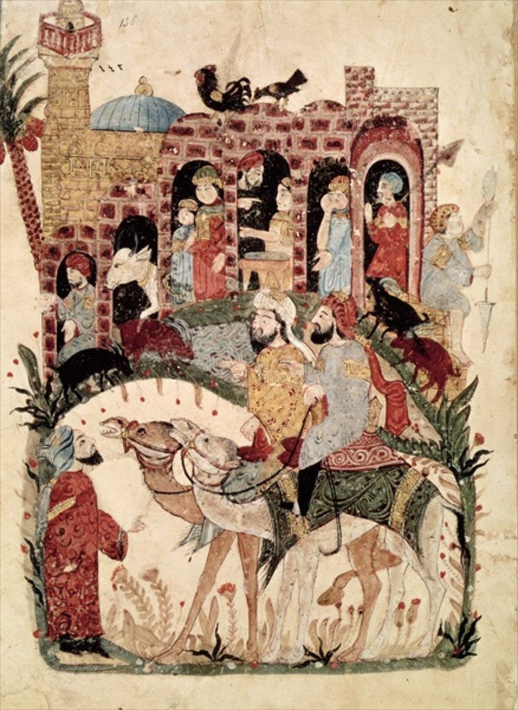 Detail of Abu Zayd and Al-Harith questioning villagers by Persian School