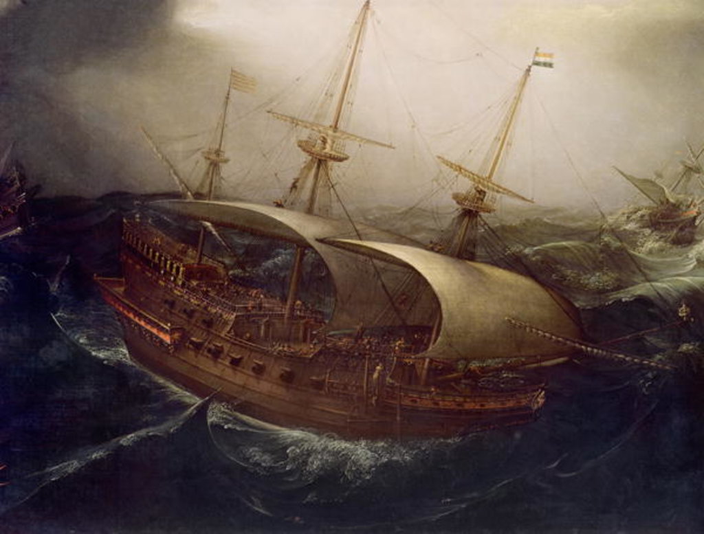 Detail of Dutch Battleship in a Storm by Hendrick Cornelisz Vroom