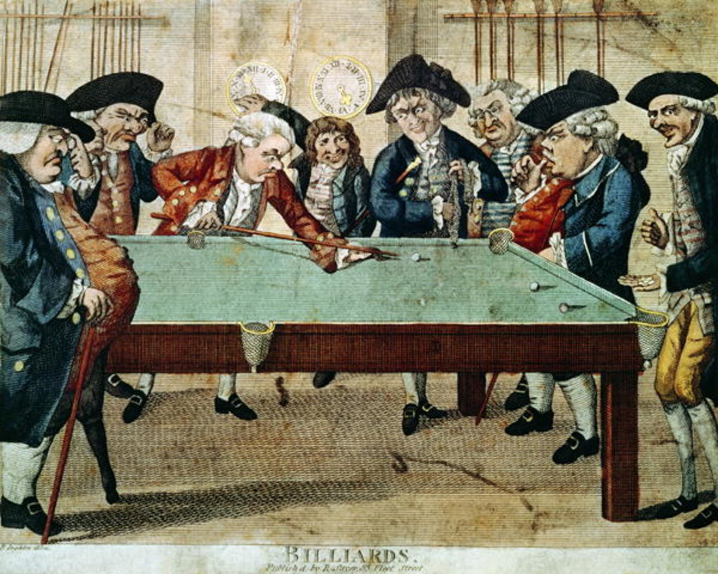 Billiards, 18th century etching by R.Sayer by English School