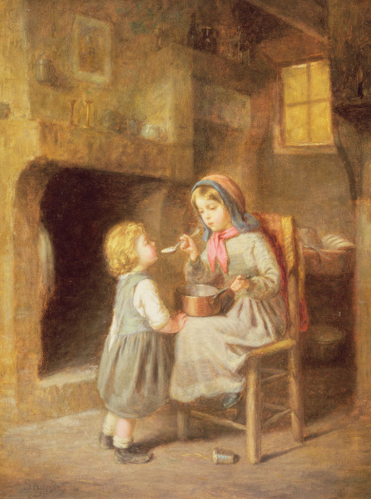 Detail of Young Girl Feeding a Toddler by Paul Seignac