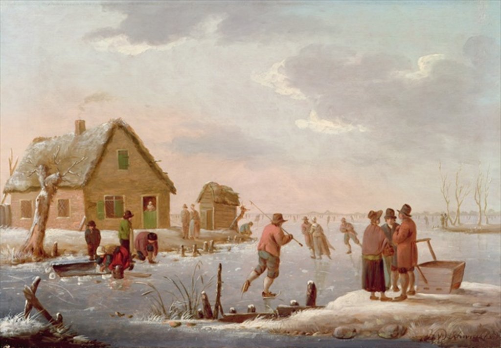 Detail of Figures Skating in a Winter Landscape by Hendrik Willem Schweickhardt