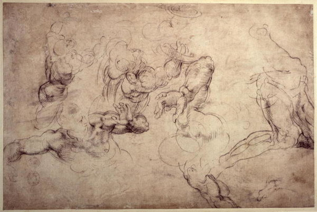 Detail of W.61v Male figure studies by Michelangelo Buonarroti