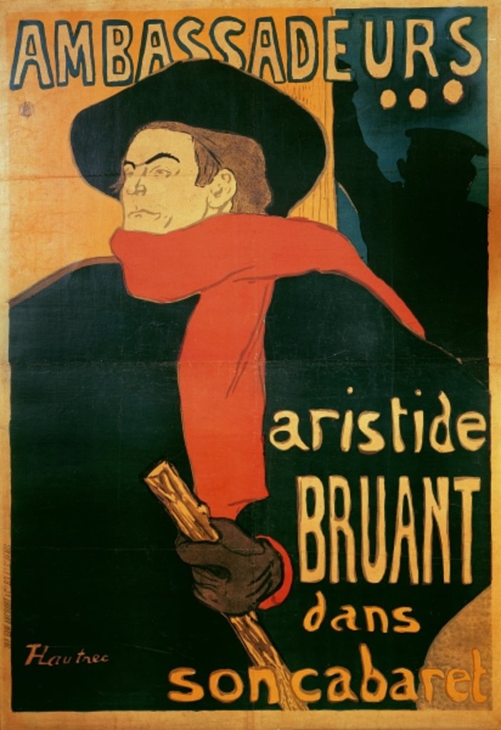 Detail of Ambassadeurs: Aristide Bruant, 1892 by Henri de Toulouse-Lautrec