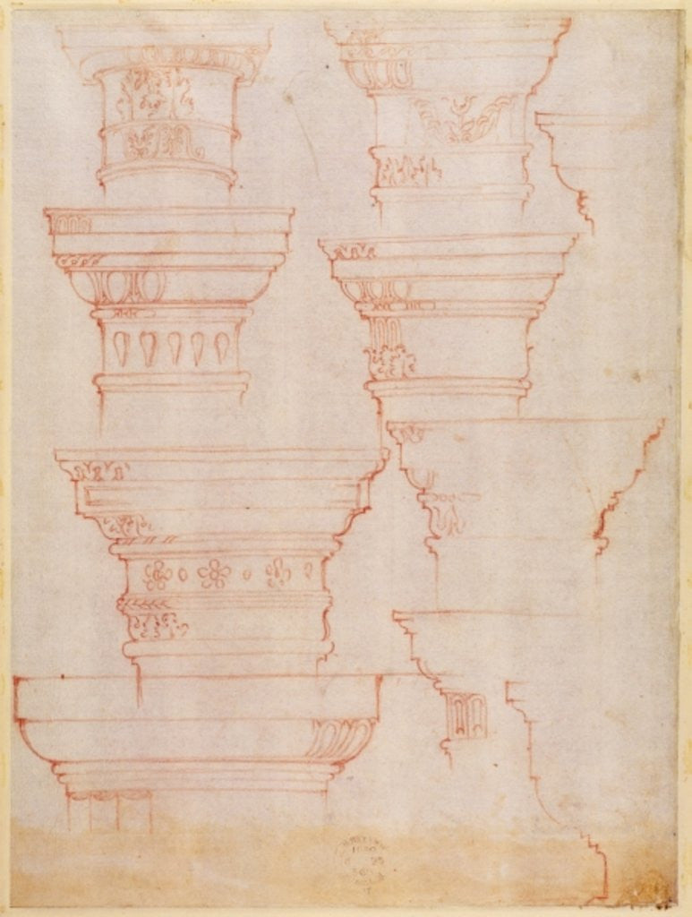 Detail of W.18v Study of column capitals by Michelangelo Buonarroti