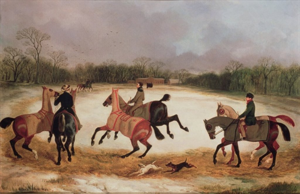 Detail of Grooms exercising racehorses by David of York Dalby