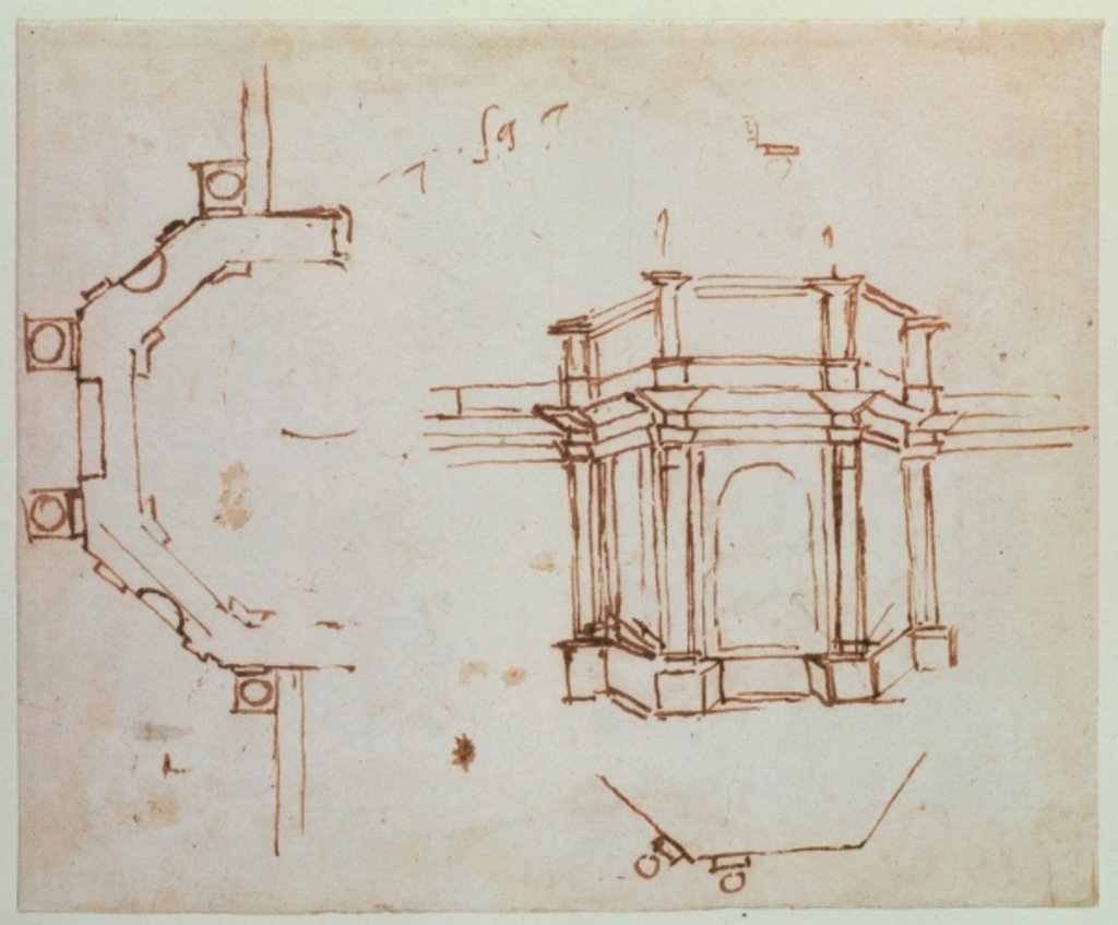 Detail of W.24r Architectural sketch by Michelangelo Buonarroti