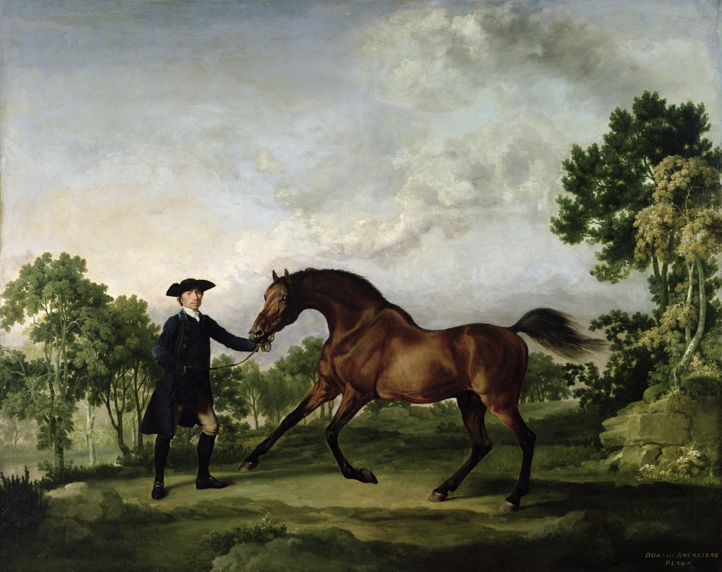 Detail of The Duke of Ancaster's bay stallion 'Blank', held by a groom, c.1762-5 by George Stubbs