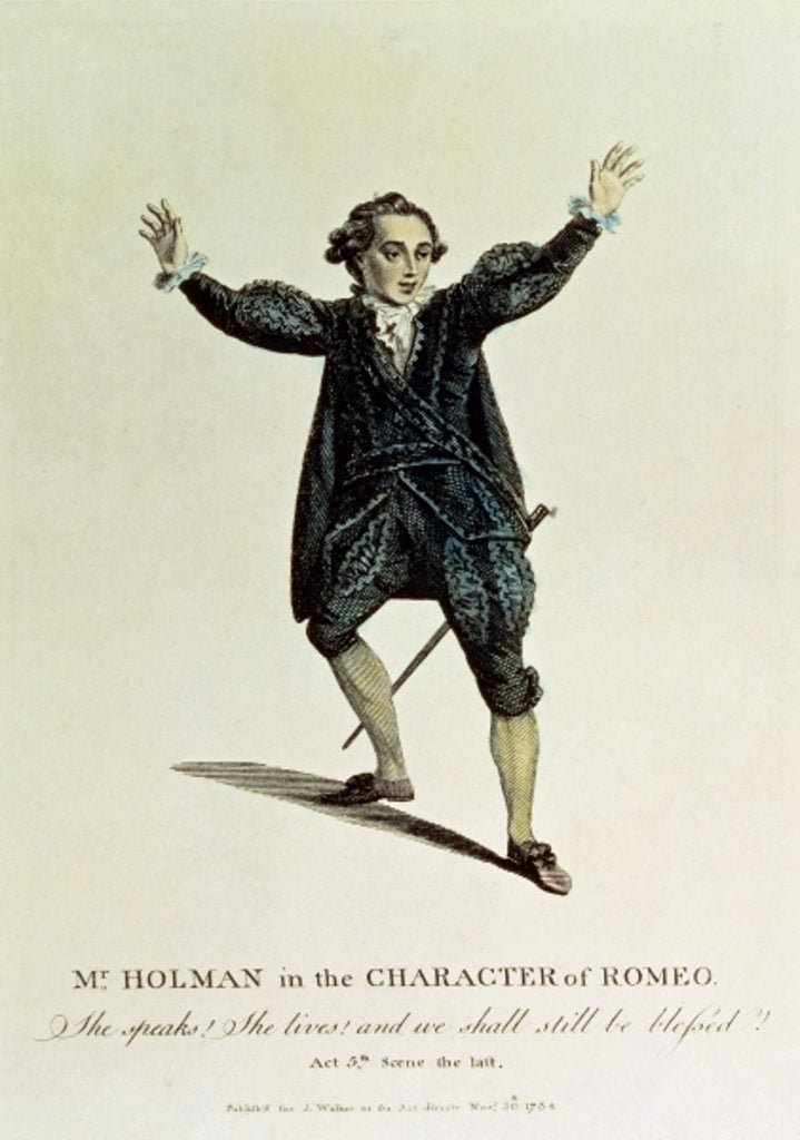 Detail of Mr Holman in the Character of Romeo, pub. 1784 by Anonymous