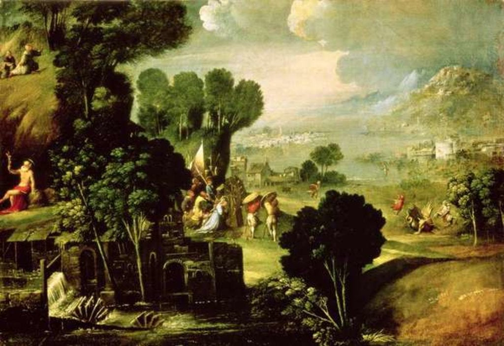 Detail of Landscape with Saints by Dosso Dossi