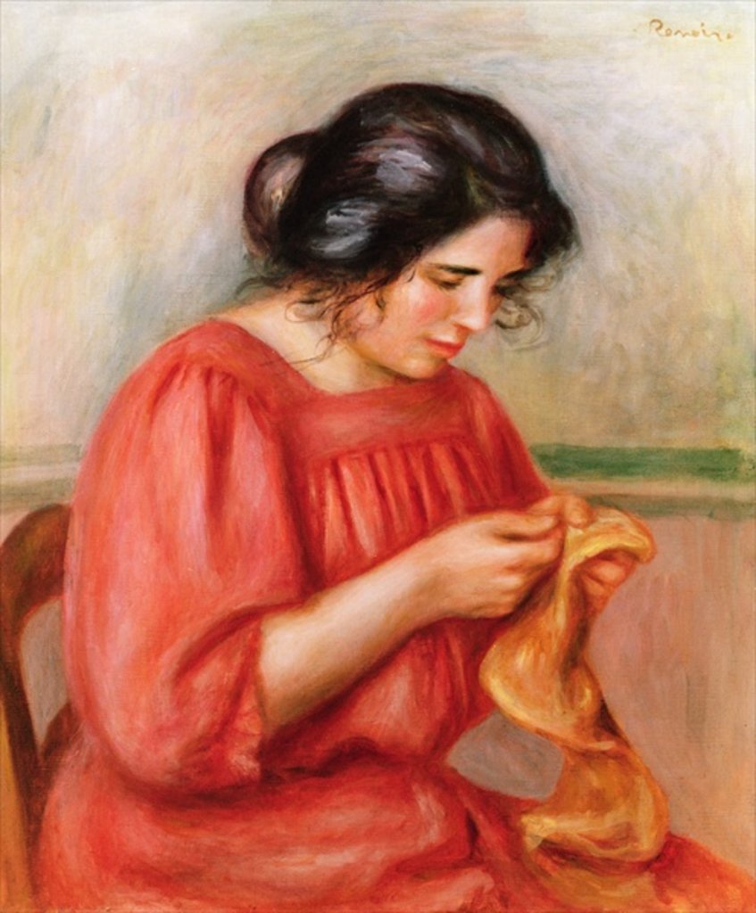 Detail of Gabrielle darning, 1908 by Pierre Auguste Renoir