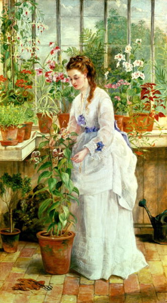 Detail of Young Lady in a Conservatory by Jane Maria Bowkett