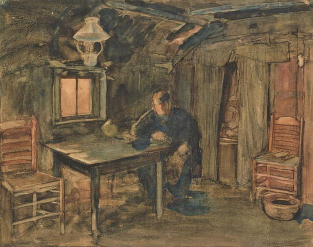 Detail of Hannes Van Nistelrode Seated in His Farmhouse, 1904 by Piet Mondrian
