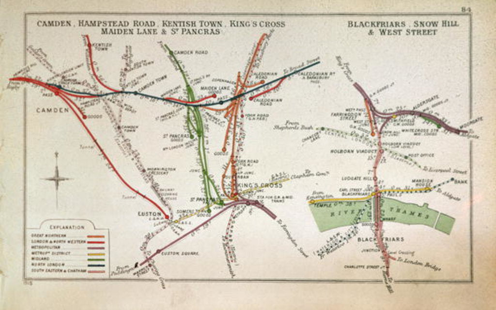Detail of Transport map of London, c.1915 by English School