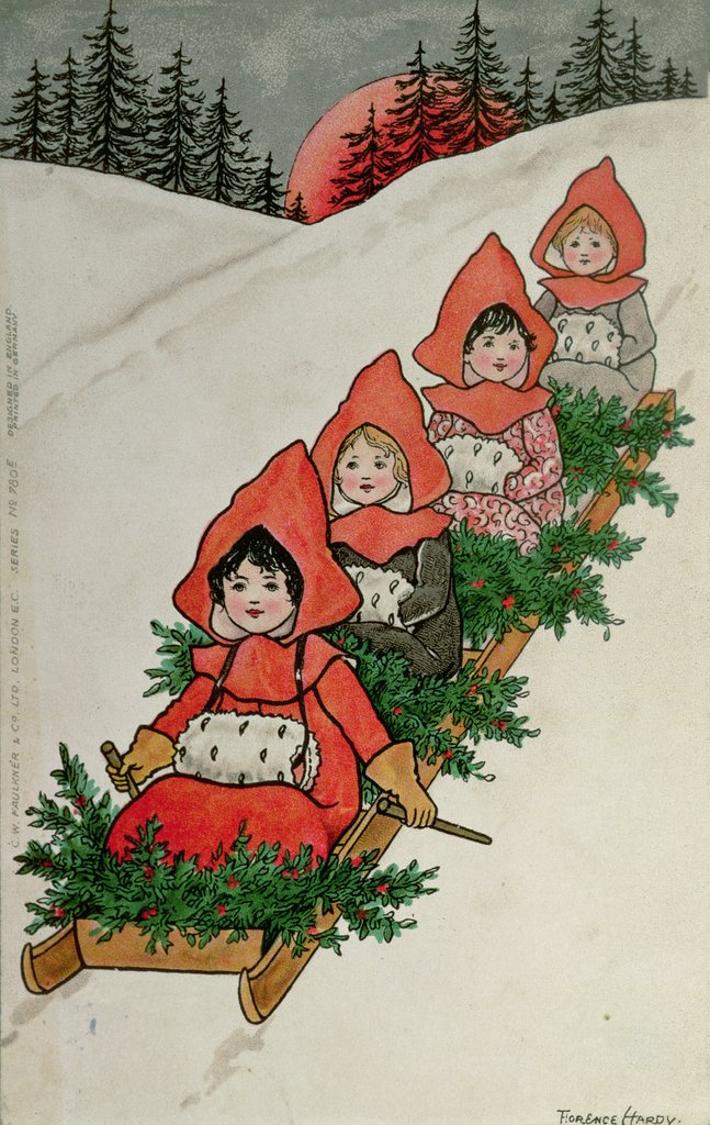 Detail of Four Little Girls on a Sledge by Florence Hardy