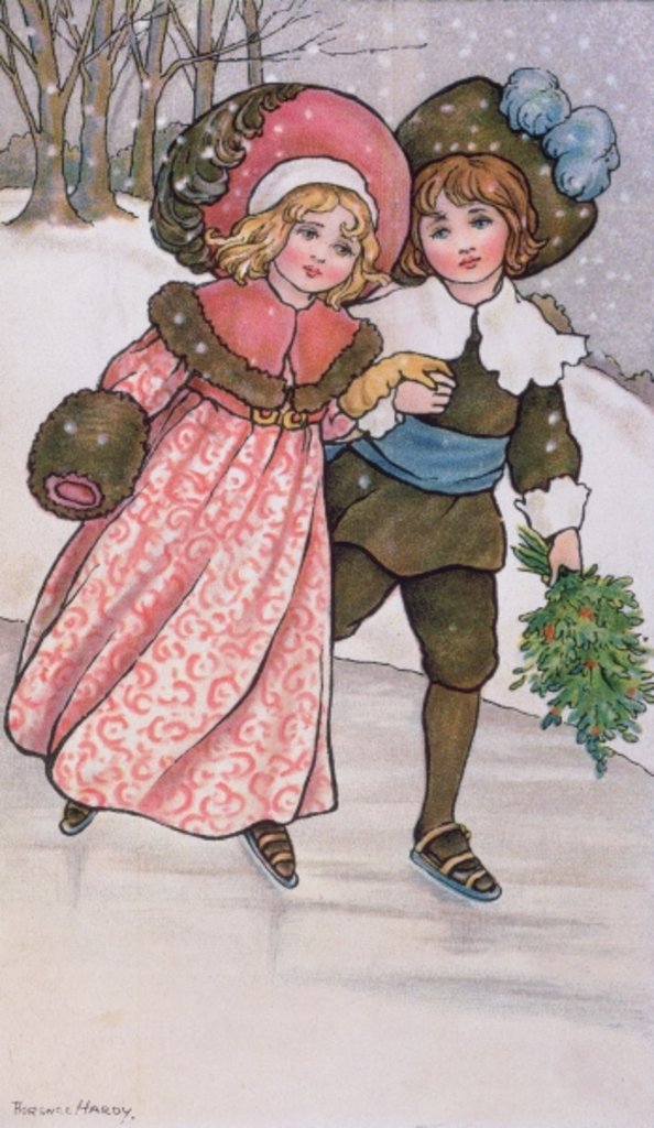 Detail of Girl and Boy Skating, late 19th or early 20th century by Florence Hardy