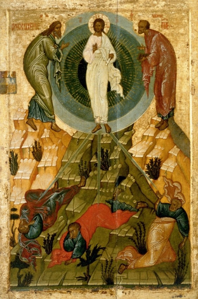 Detail of The Transfiguration of Our Lord, Russian icon from the Holy Theotokos Dormition Church on the Volotovo field near Novgorod by Novgorod School