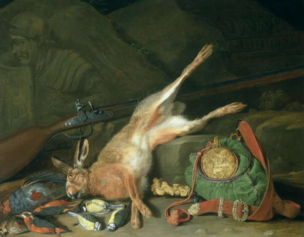 Detail of Still Life of a Hare with Hunting Equipment by Hieronymus the Elder Galle