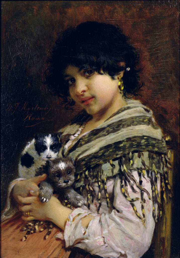 Detail of Gypsy Girl with Two Puppies by Willem Johannes Martens
