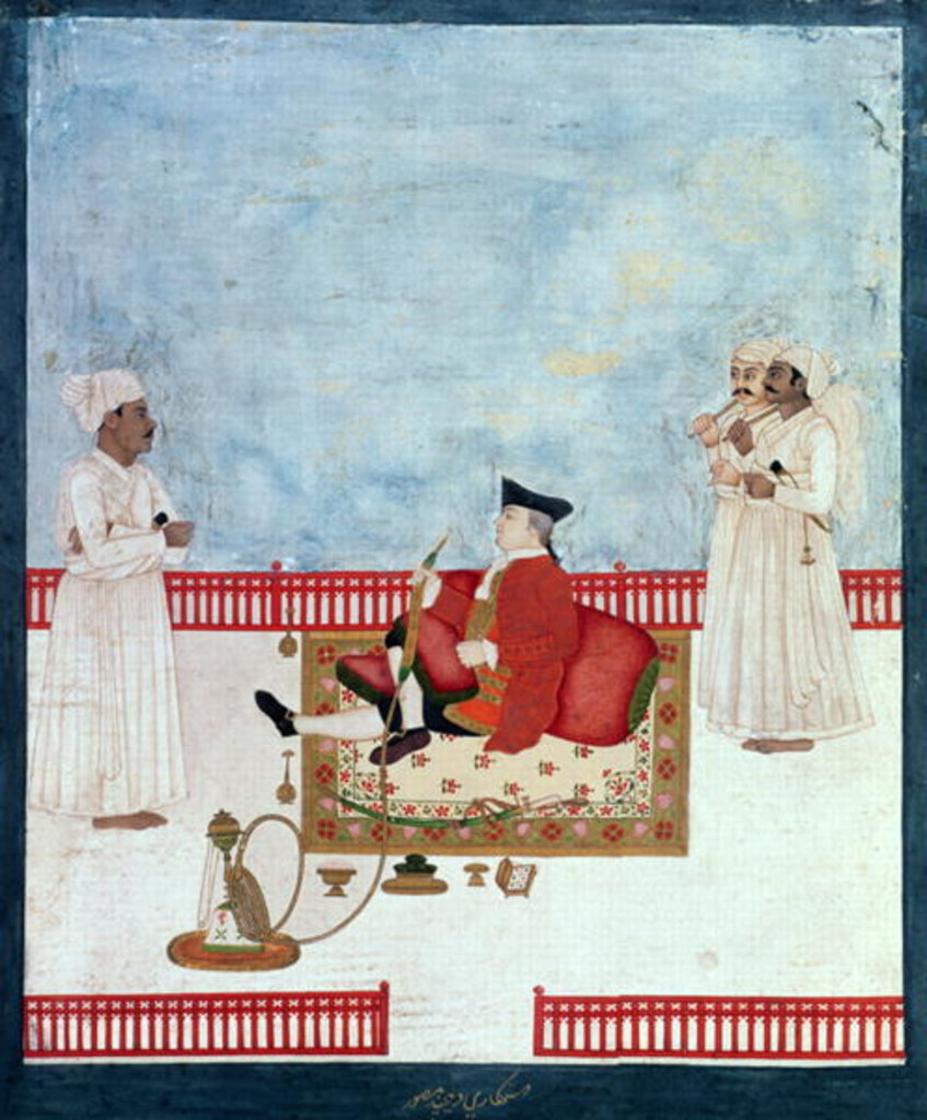 Detail of A European Seated on a Terrace with Attendants by Dip Chand