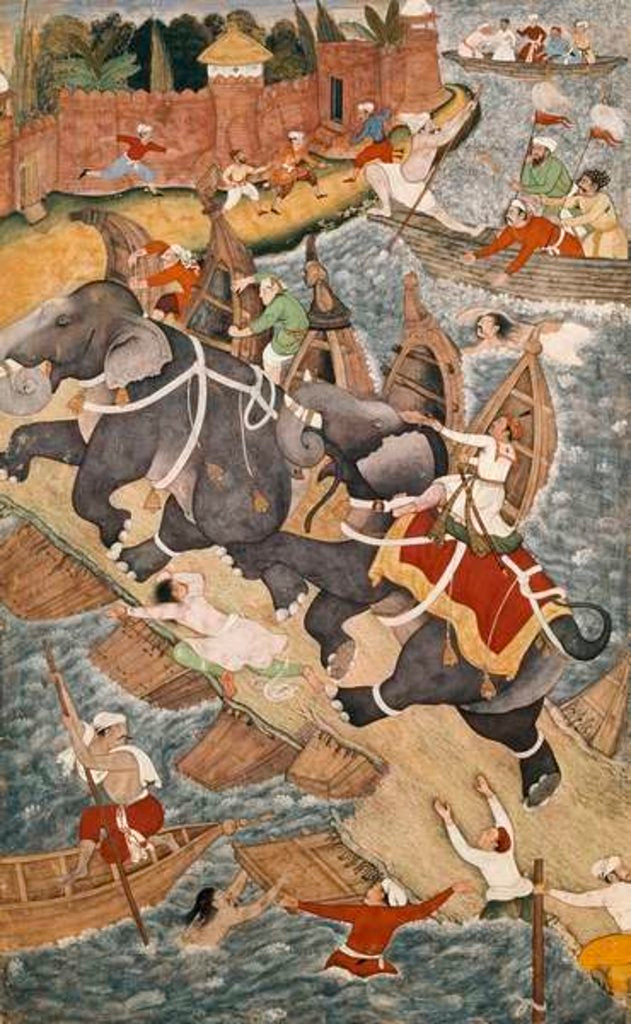 Detail of Akbar Tames the Savage Elephant, Hawa'i, Outside the Red Fort at Agra by Basawan and Chatai