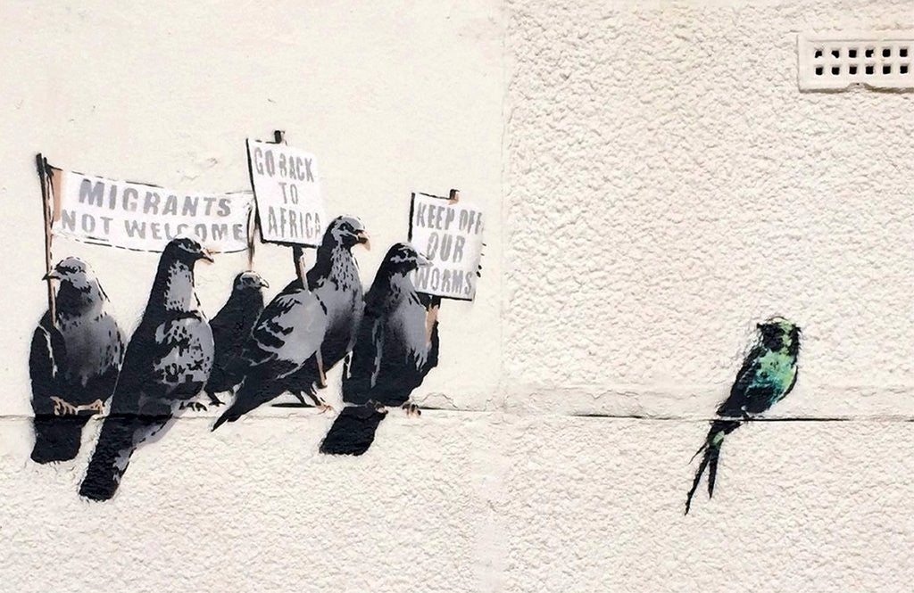Detail of Immigration Birds by Banksy