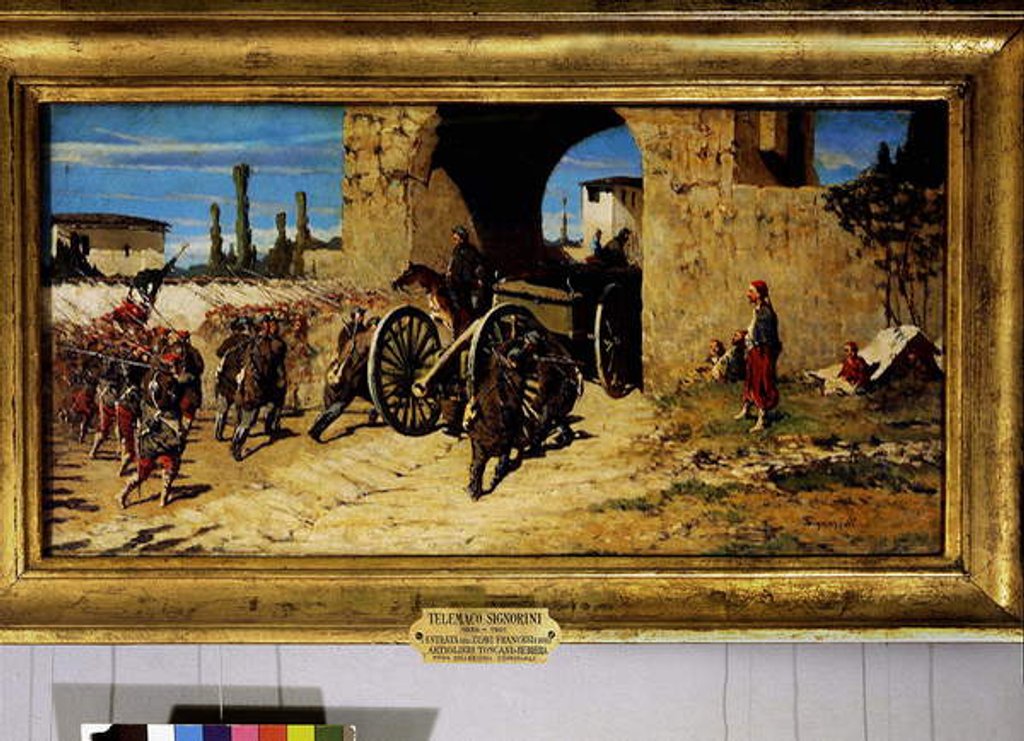 Detail of Avanti a braccia, entry of the French zouaves and the toscan artillery in Rubiera by Telemaco Signorini