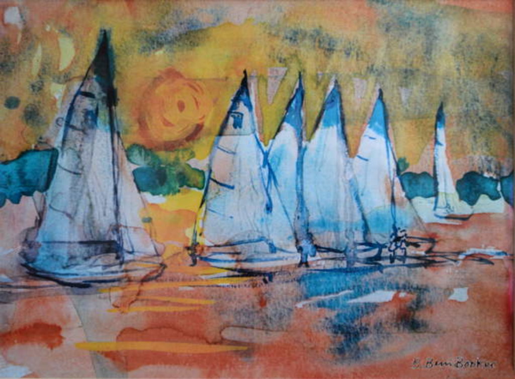 Detail of Sailboats with a Pink Sky by Brenda Brin Booker