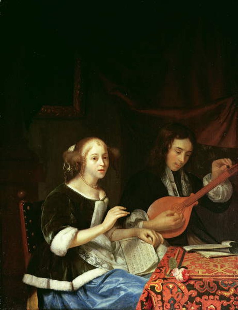 Detail of A Young Couple Making Music, c.1665-70 by Godfried Schalken or Schalcken
