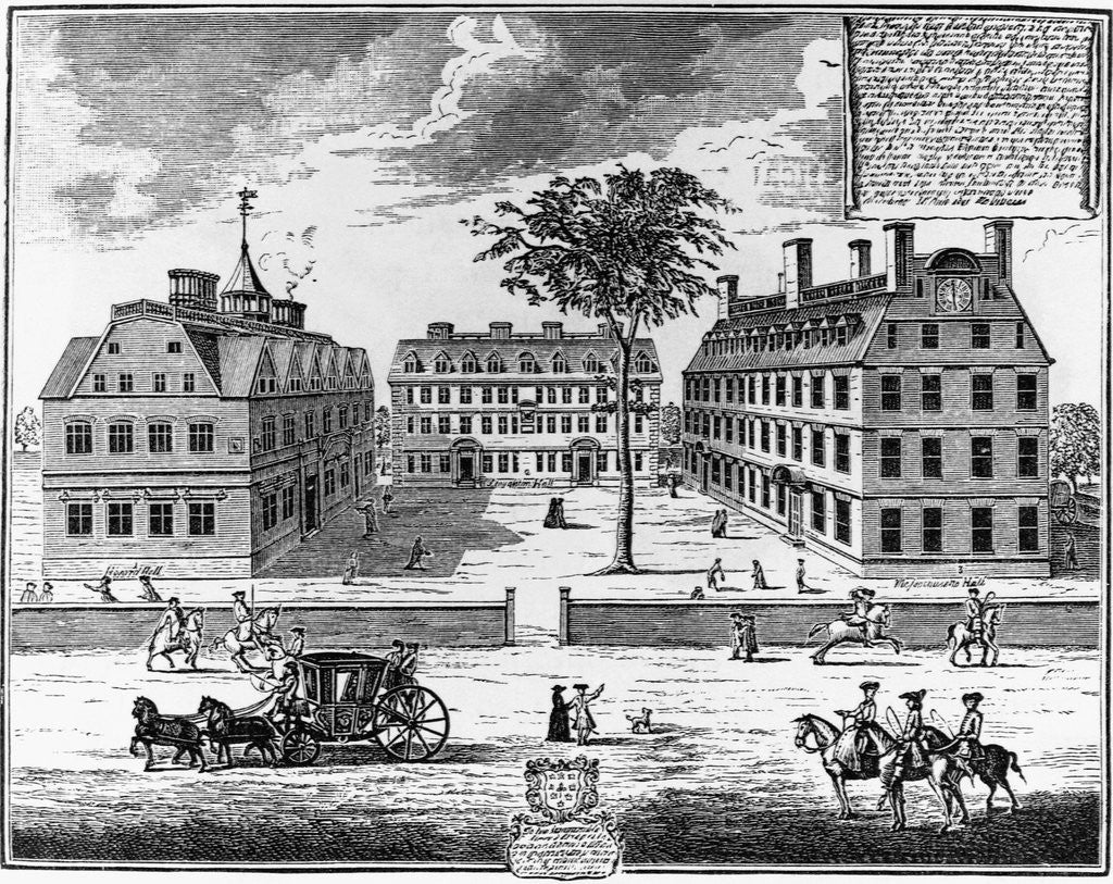 Detail of Early 18th-Century View of Harvard College by Corbis