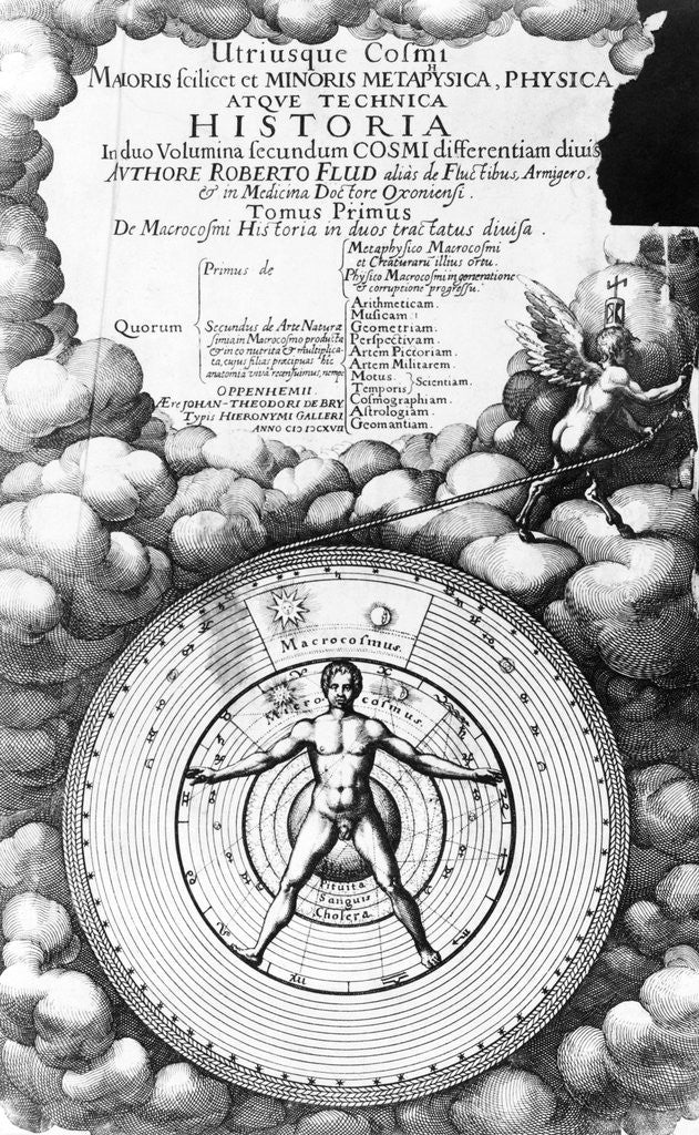 Detail of Man the Microcosmus surrounded by spheres of the Macrocosm. From Fludd: Utriusque Cosmi Historia Opp by Anonymous