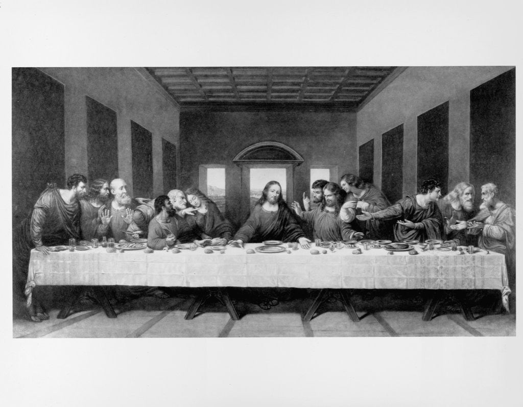 Detail of The Last Supper. an engraving of Leonardo da Vinci's famous painting. at S. Maria delle Grazie, Mila by Anonymous