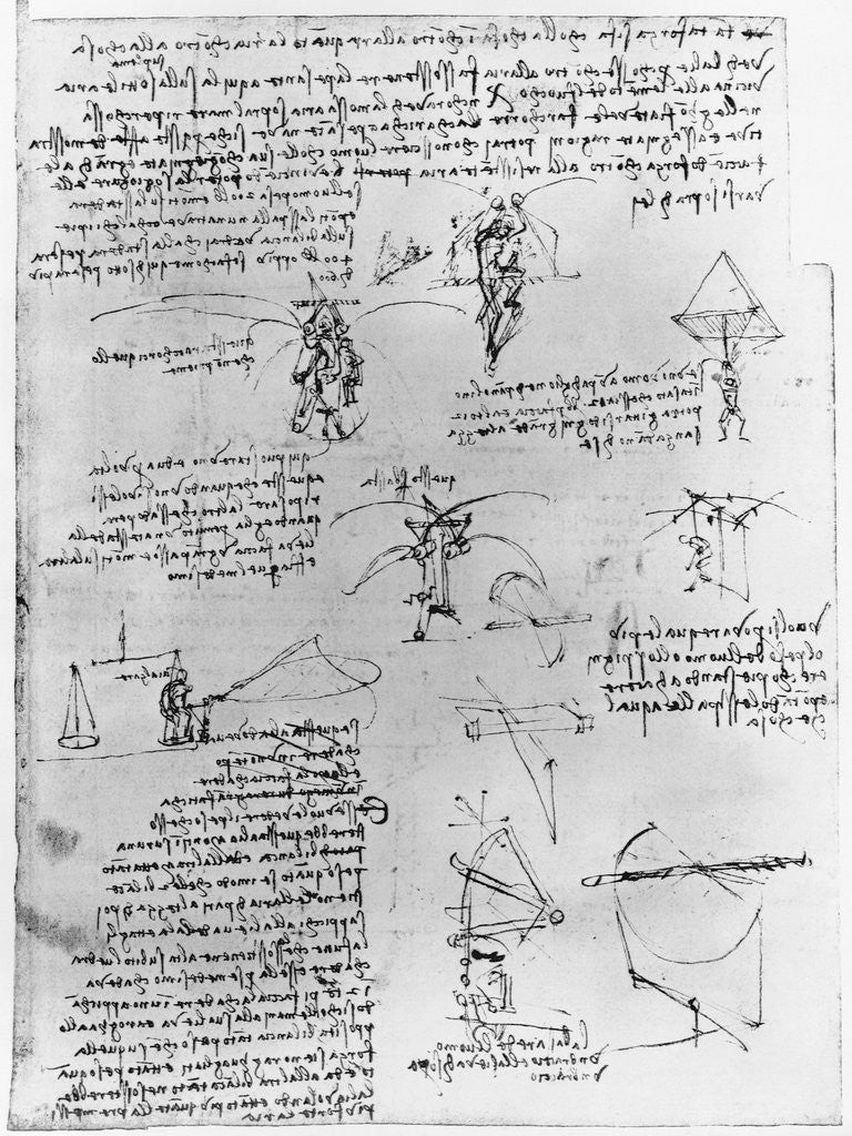 Detail of Drawings of Parachute Experiments and Flying Machines by Leonardo da Vinci