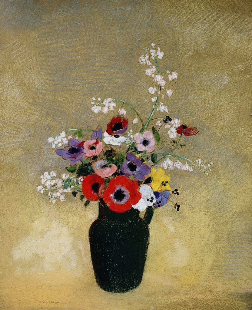 Detail of Large Green Vase with Mixed Flowers by Odilon Redon